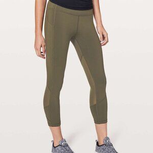 Lululemon Pace Rival Crop Legging 8 Dark Olive Green Zipper Tech Pockets